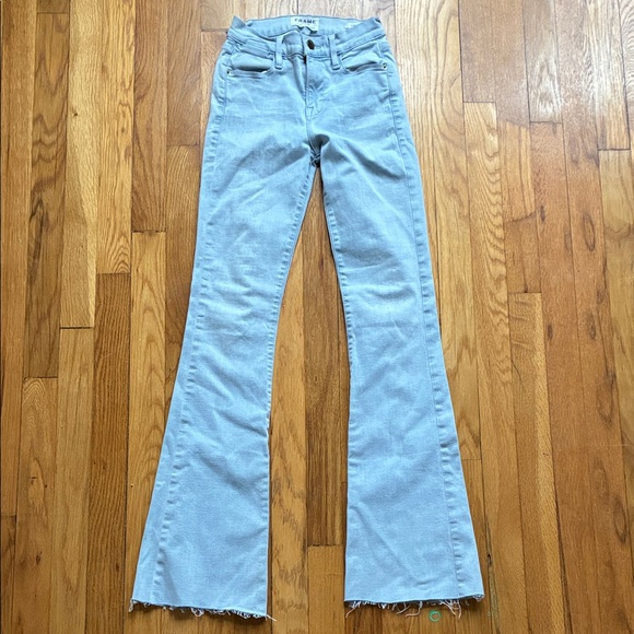 Frame Denim Denim - Frame Le High Flare Jeans 25 Light Wash Stretch Raw Hem Boho High Rise